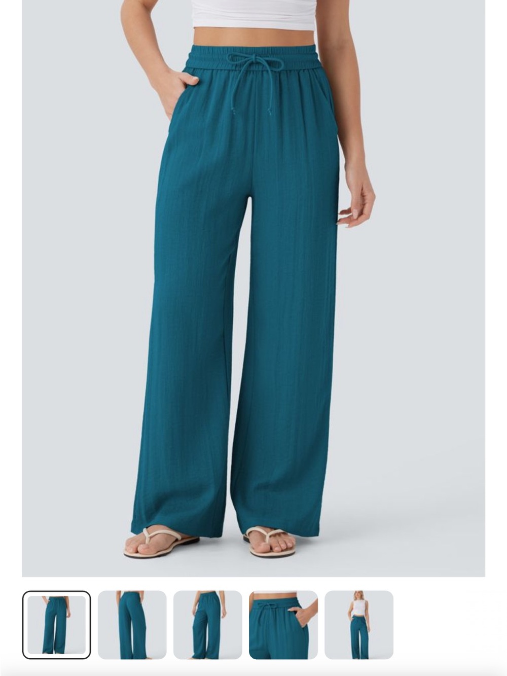 HALARA Teal Wide-Leg Drawstring Pants